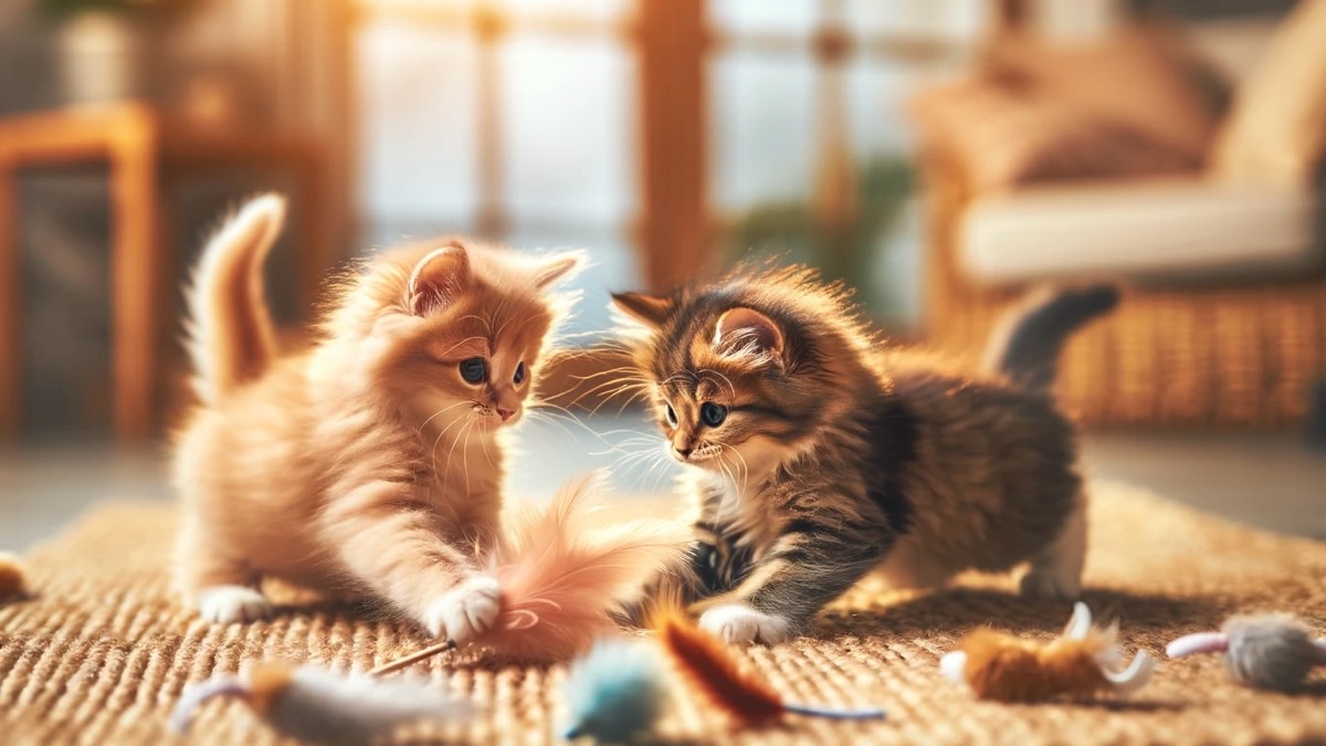 子猫たちが楽しそうに一緒に遊んでいる様子