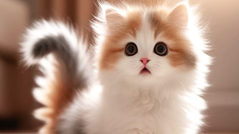 驚いて耳を立て、体を引き気味にしている猫(驚き・警戒のサイン)