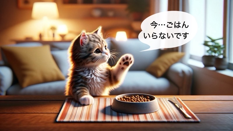 食欲のない猫がご飯を断っている