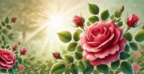 庭に咲くバラの花。猫にとって毒性は低いとされるが、トゲや農薬への配慮が必要な植物