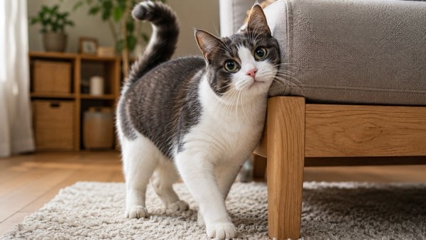 家具に顔をこすりつけて匂い付けをする猫のマーキング行動