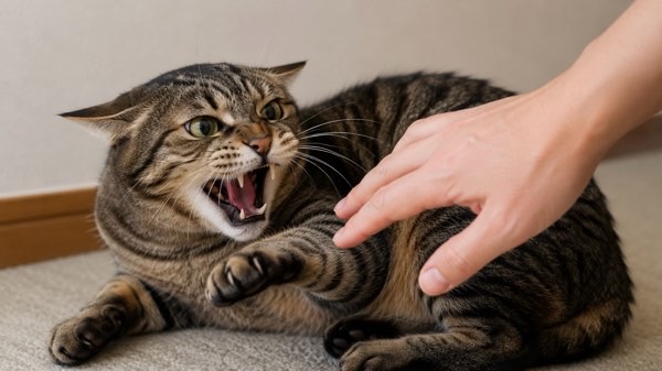 触ろうとした手に威嚇する警戒中の猫