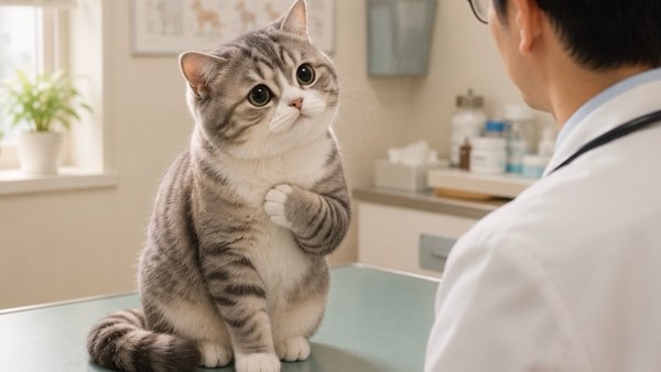 動物病院で獣医師の診察を受ける猫
