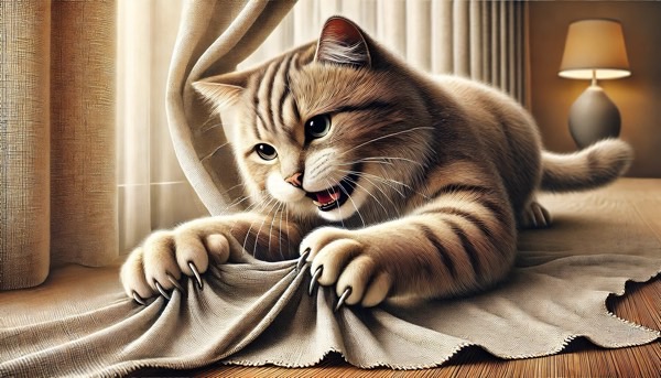 カーテンを引っ掻く猫 留守中のストレスによる問題行動