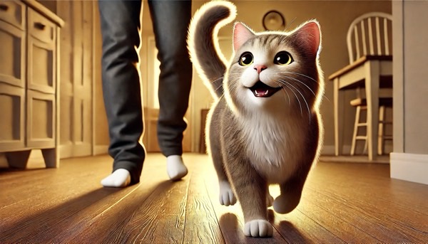 一定の距離を保ちながら飼い主についてくる、正常な猫の後追い行動