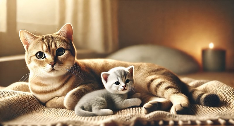 母猫と子猫が寄り添って眠る様子 安心感と愛着形成のイメージ