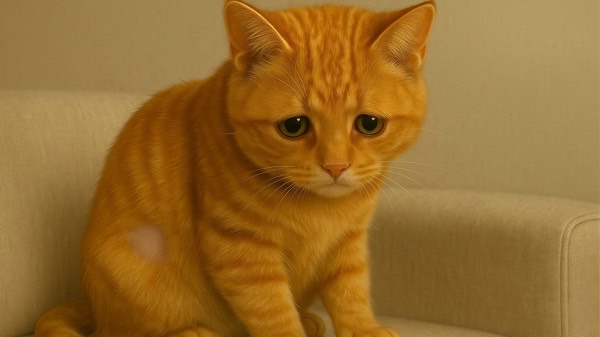 体の一部が薄くなり気にしている茶トラ猫の様子