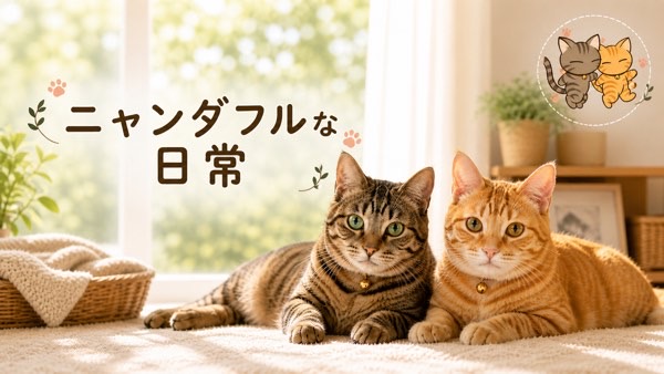 兄弟猫ソラとリクが並んでいる様子