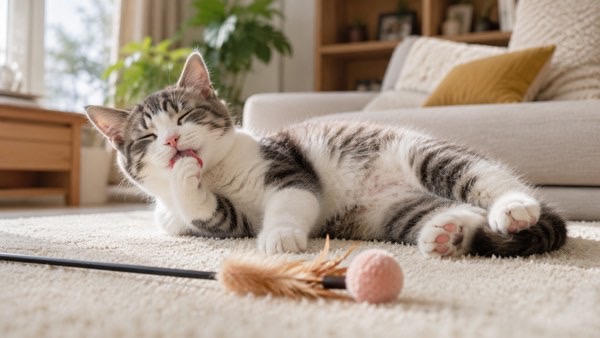雨の日で遊びスイッチがお休み中 のんびり毛づくろいする猫